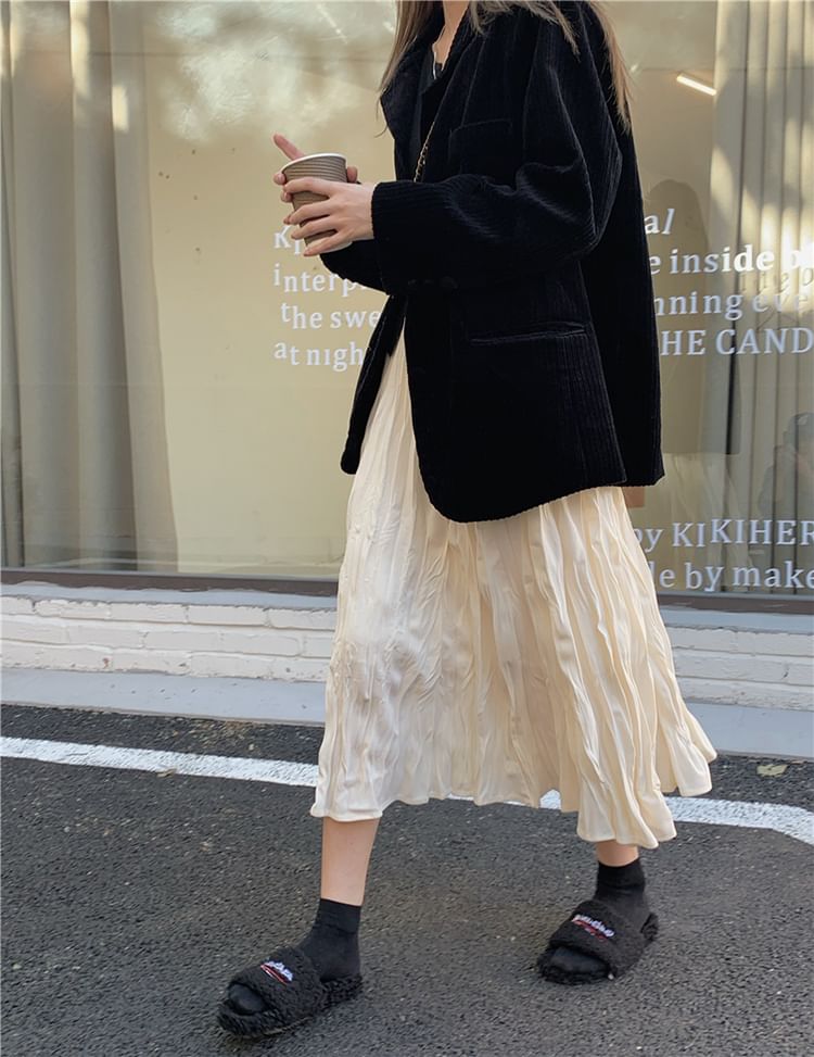 High Rise Plain Shirred Midi A