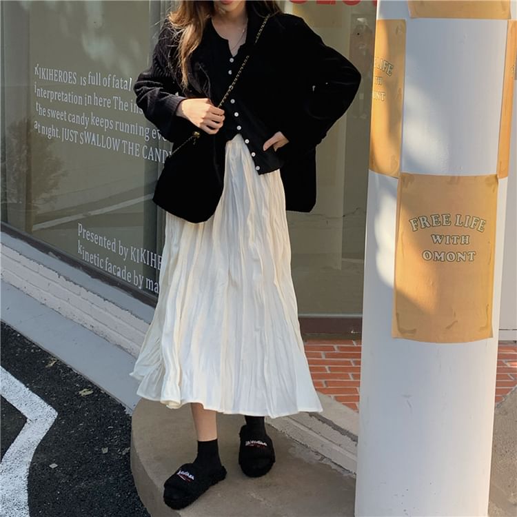 High Rise Plain Shirred Midi A