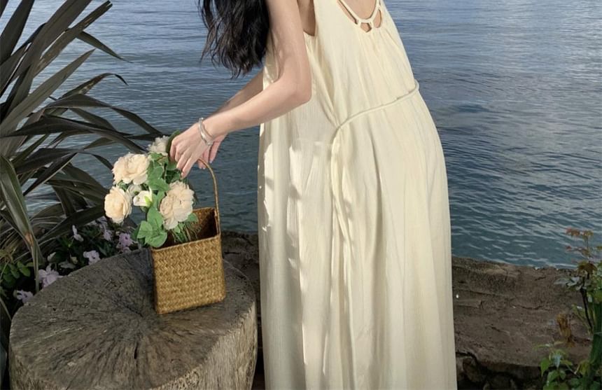 Dress Strap Maxi Plain Back Open A-Line Neck Spaghetti Scoop