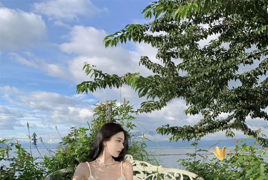 Dress Strap Maxi Plain Back Open A-Line Neck Spaghetti Scoop