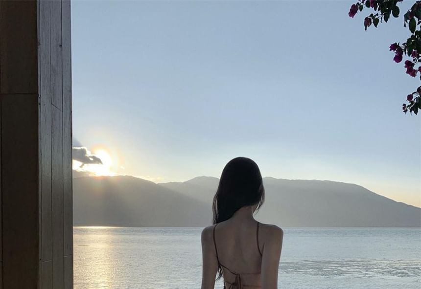 Halter Neck Open Dress Tie Smocked Maxi Back Dye A-Line