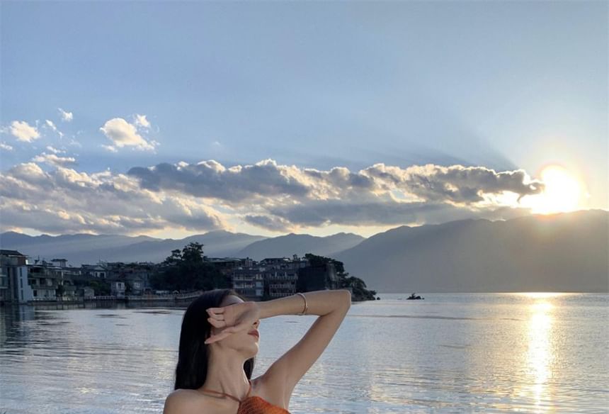 Halter Neck Open Dress Tie Smocked Maxi Back Dye A-Line