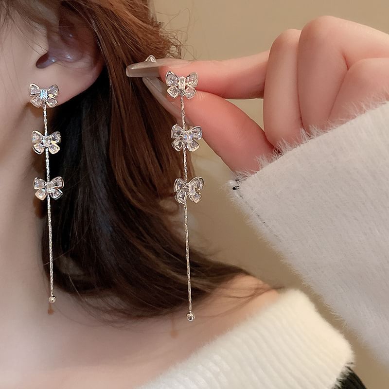 Rhinestone Earring Drop Bow