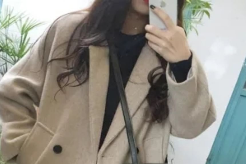 Long-Sleeve Double Breasted Woolen Trench Coat