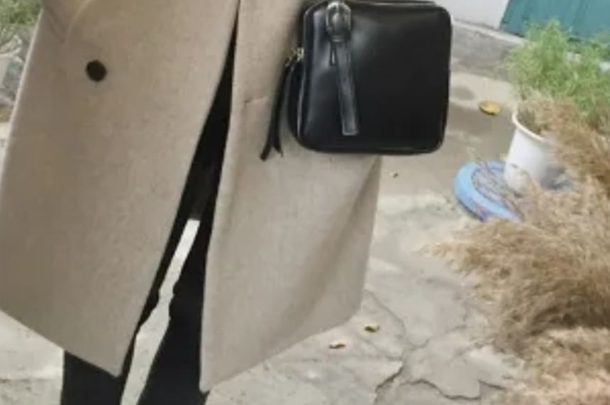 Long-Sleeve Double Breasted Woolen Trench Coat