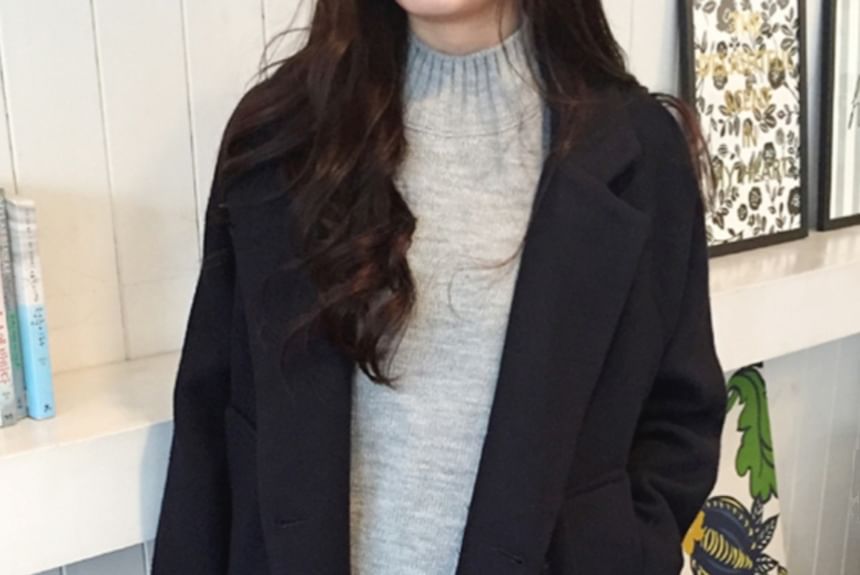 Long-Sleeve Double Breasted Woolen Trench Coat