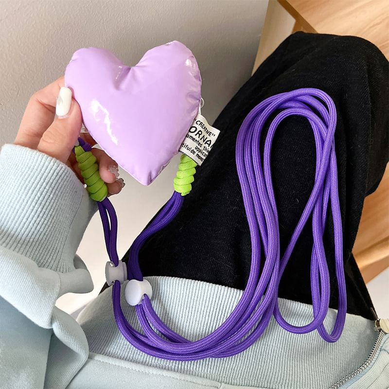 On Clip Padded Lanyard Heart Phone