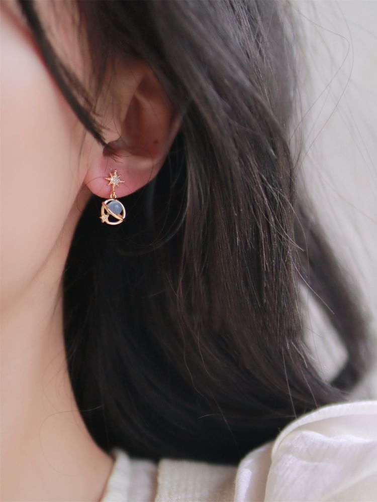 Stone Star Earring Drop Eye Cat Planet Faux Alloy