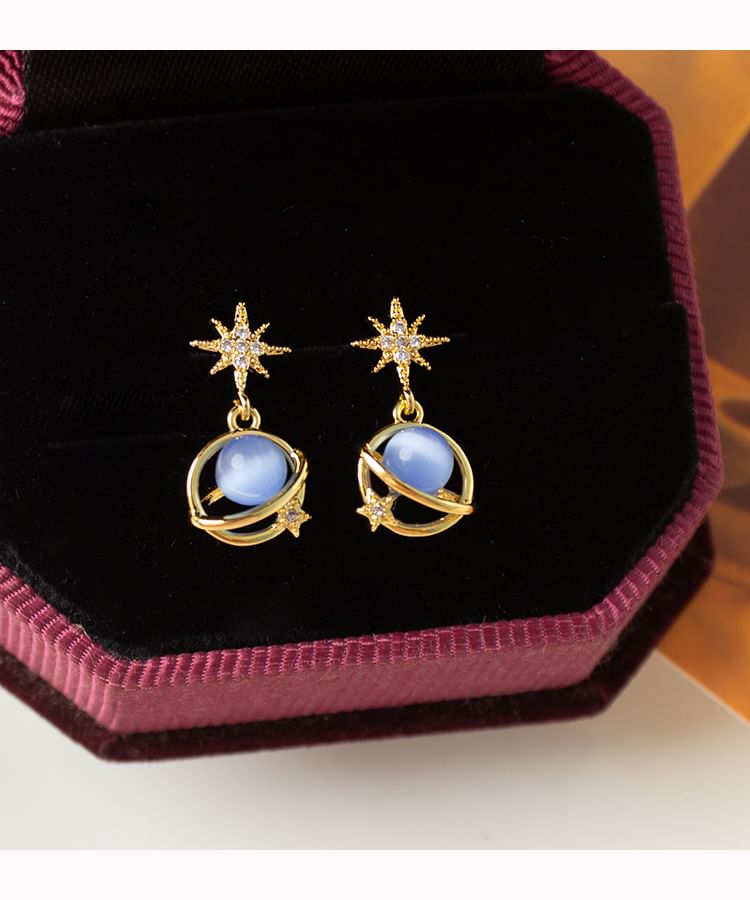 Stone Star Earring Drop Eye Cat Planet Faux Alloy