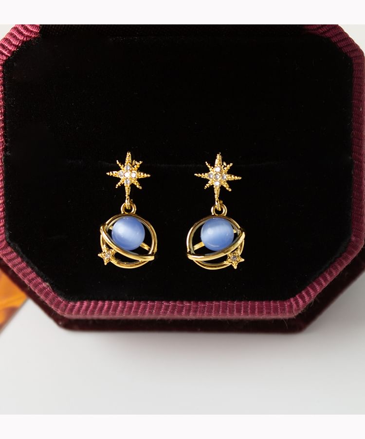 Stone Star Earring Drop Eye Cat Planet Faux Alloy