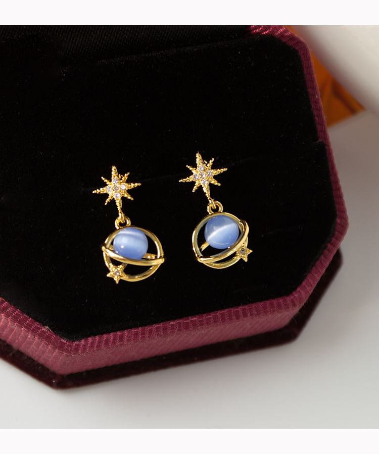 Stone Star Earring Drop Eye Cat Planet Faux Alloy