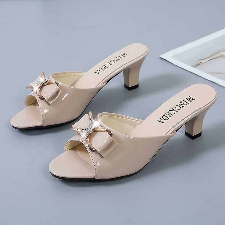 Bow Heel Sandals Slide High