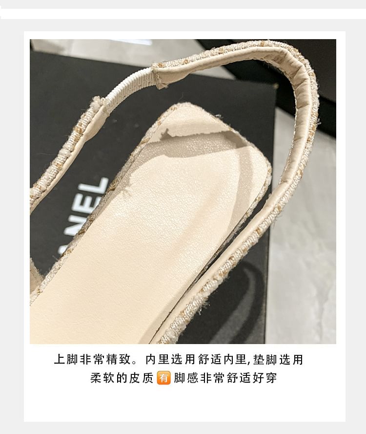 Tweed Pumps Pointed Slingback Toe