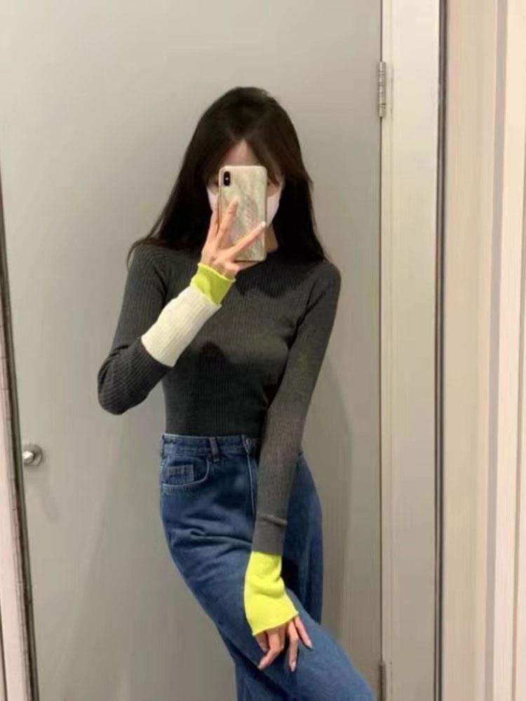 Crew Long-Sleeve Two Knit Top Tone Neck