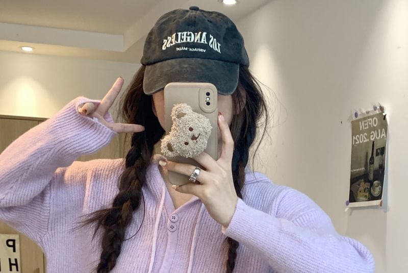 Hooded Button-Up Cardigan Plain