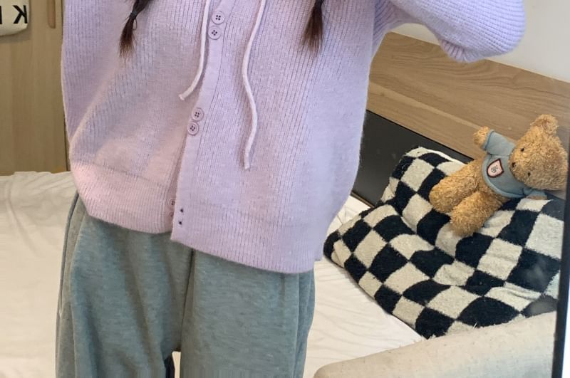 Hooded Button-Up Cardigan Plain