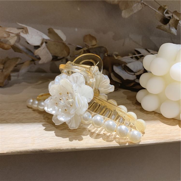 Floral Acrylic Faux Clamp Pearl Hair