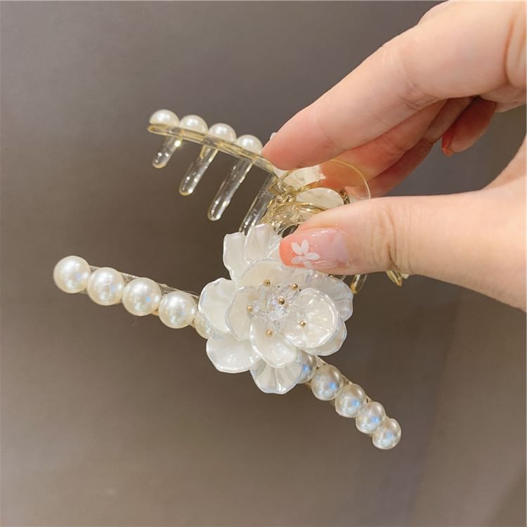 Floral Acrylic Faux Clamp Pearl Hair