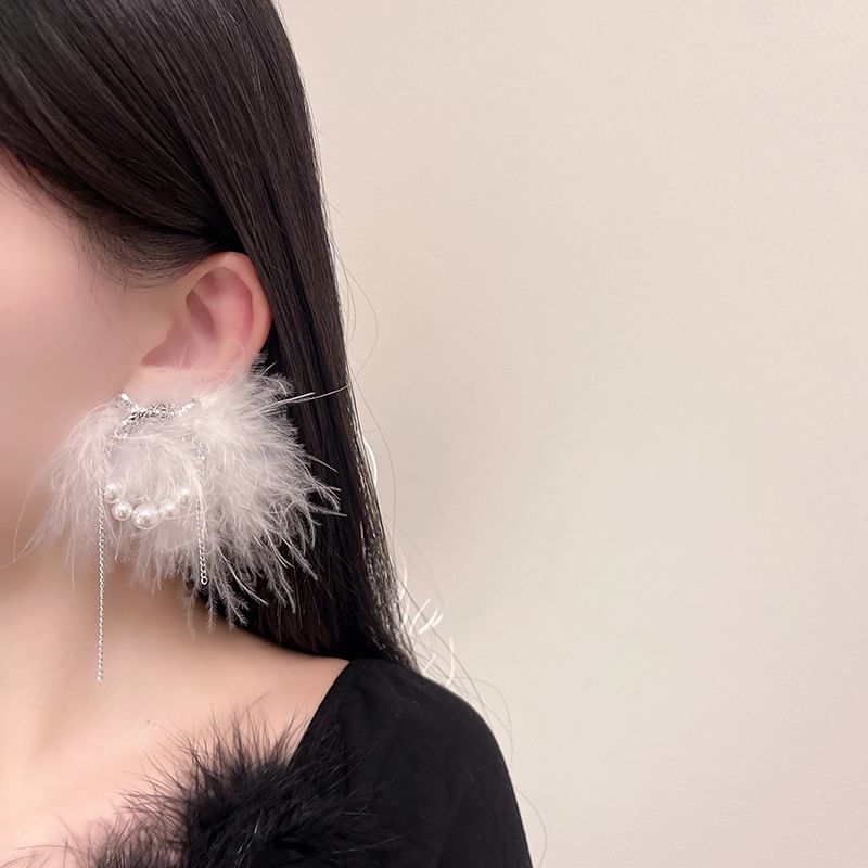 Stud Feather Earring Faux Pearl