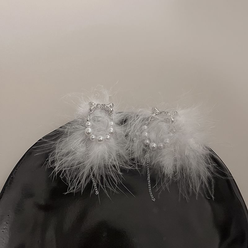 Stud Feather Earring Faux Pearl