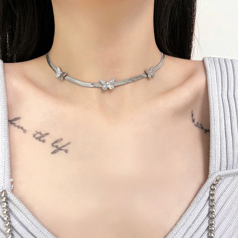 Alloy Choker Butterfly