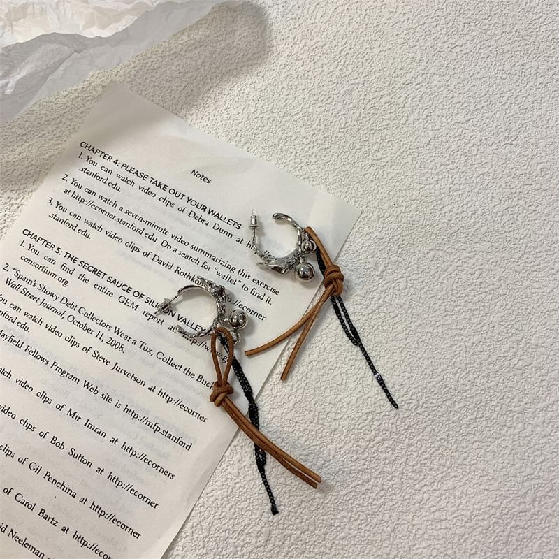 Faux Dangle Cord Alloy Leather Earring