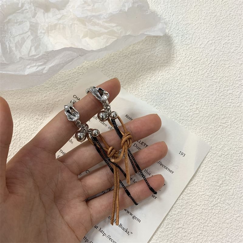 Faux Dangle Cord Alloy Leather Earring