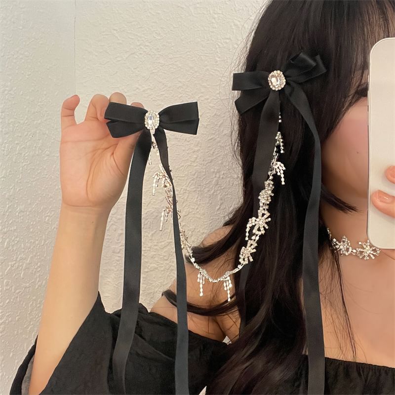 Ribbon Rhinestone Hair Clip