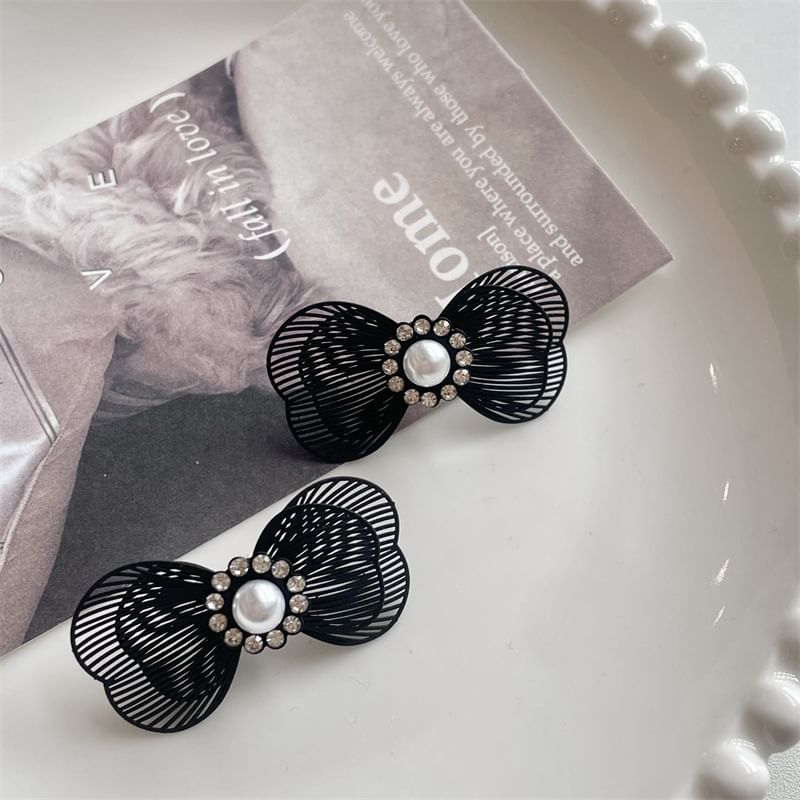 Faux Alloy Stud Earring Bow Pearl