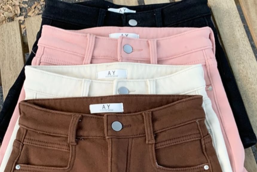 Mid Waist Fleece Denim Shorts