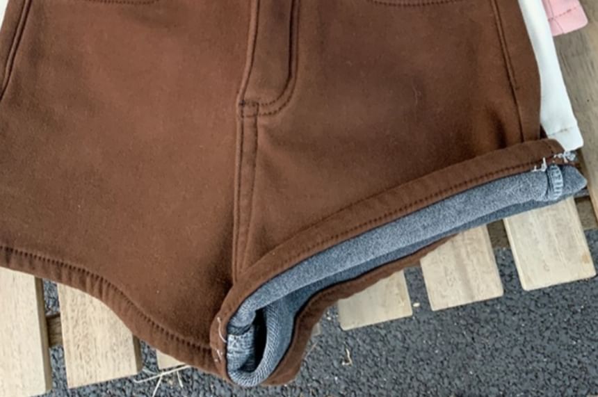 Mid Waist Fleece Denim Shorts