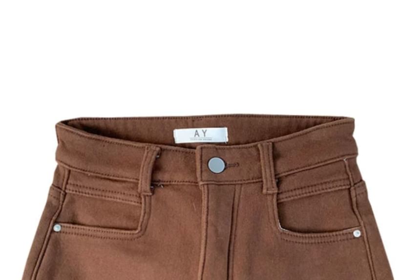 Mid Waist Fleece Denim Shorts