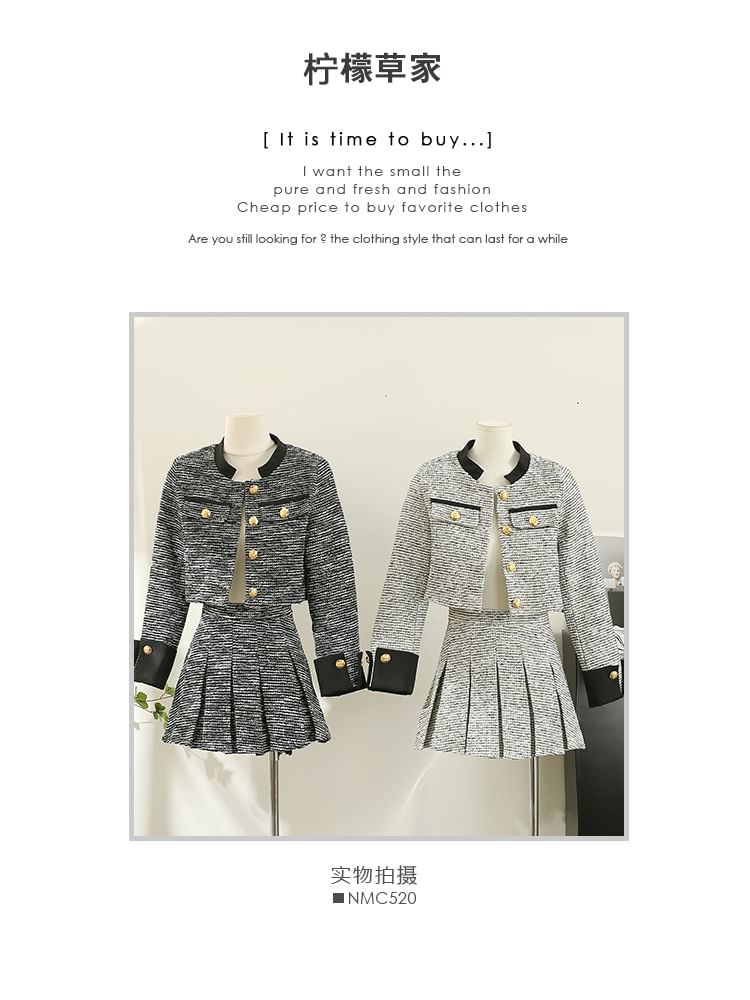 Set: Tweed Jacket + Pleated A-Line Skirt