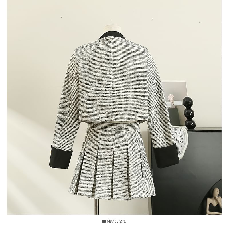 Set: Tweed Jacket + Pleated A-Line Skirt