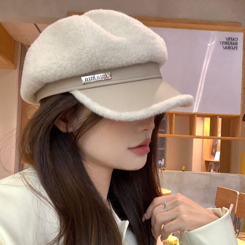 Faux Cap Leather Fleece Panel Newsboy