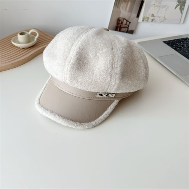 Faux Cap Leather Fleece Panel Newsboy