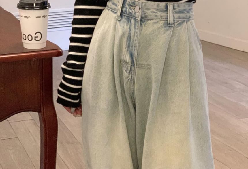 Long-Sleeve Striped Top Knit Slim-Fit