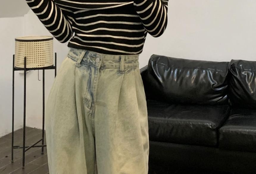 Long-Sleeve Striped Top Knit Slim-Fit