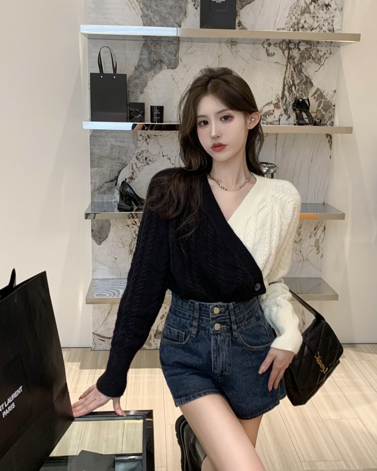 V-Neck Two-Tone Sweater