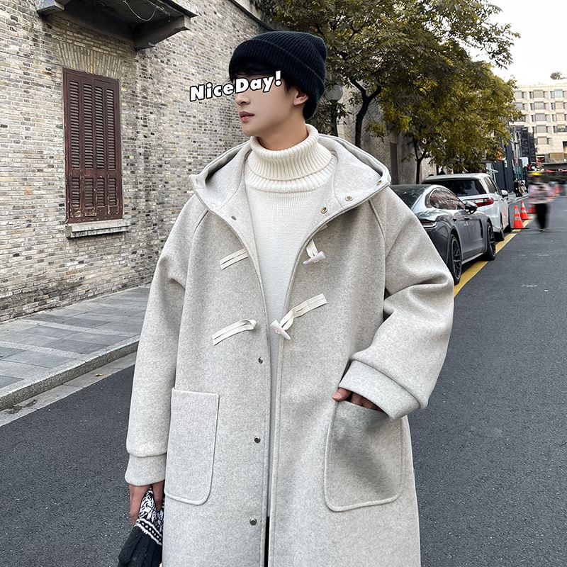 Long-Sleeve Toggle Woolen Trench Coat