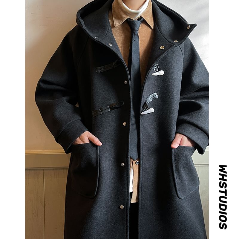 Long-Sleeve Toggle Woolen Trench Coat