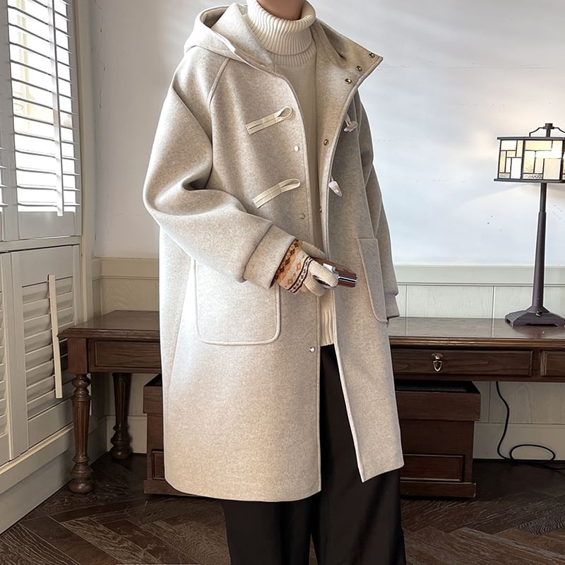 Long-Sleeve Toggle Woolen Trench Coat