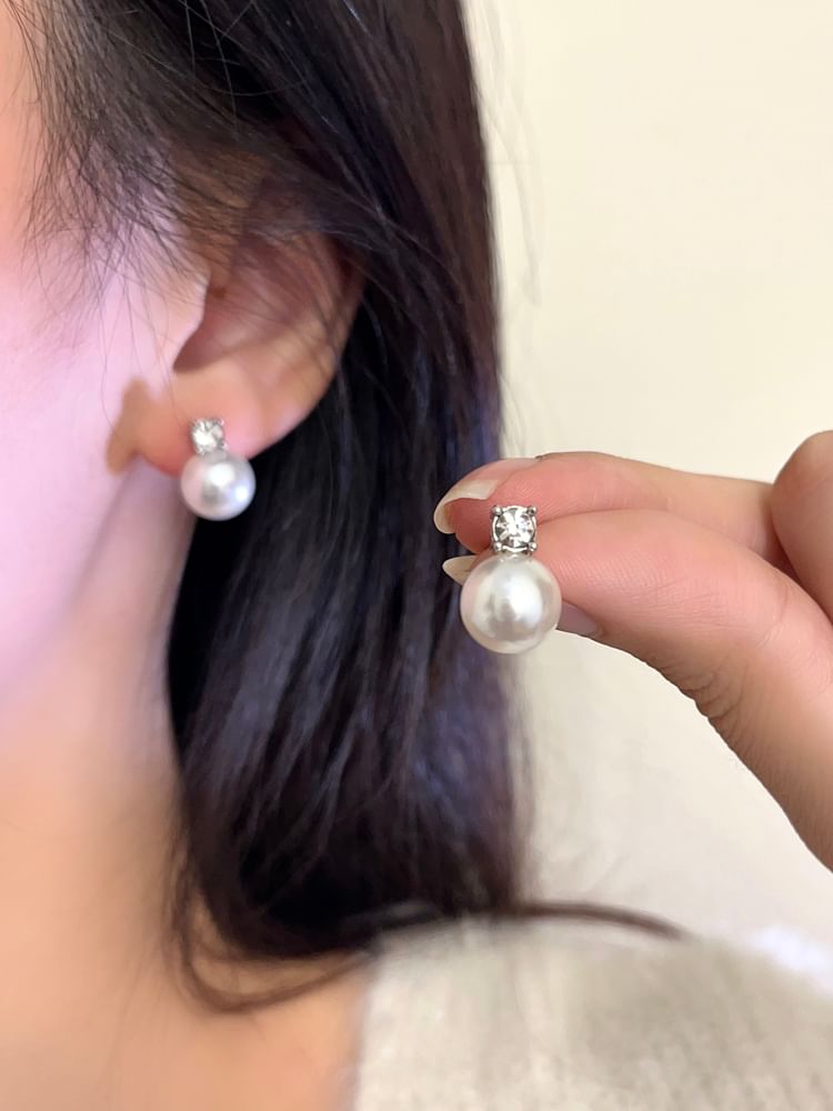 Drop Rhinestone Earring Pearl Faux