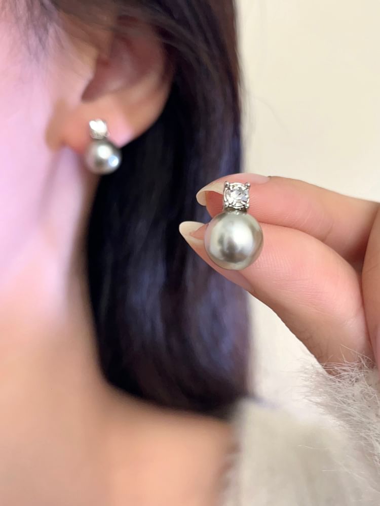 Drop Rhinestone Earring Pearl Faux
