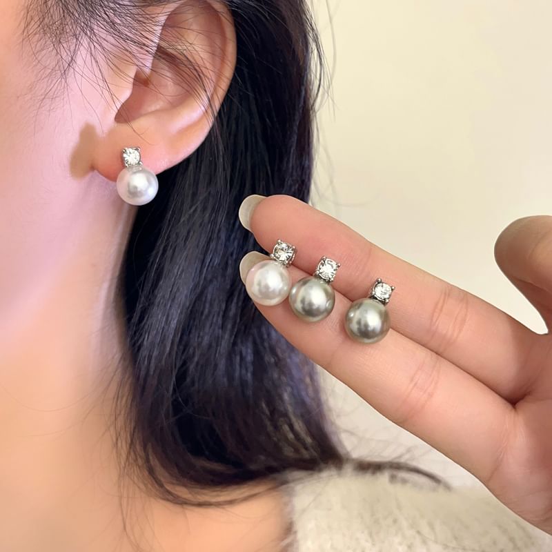 Drop Rhinestone Earring Pearl Faux