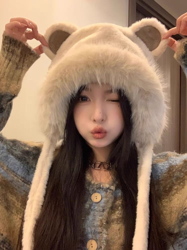 Ear Hat Bear Bonnet Fluffy