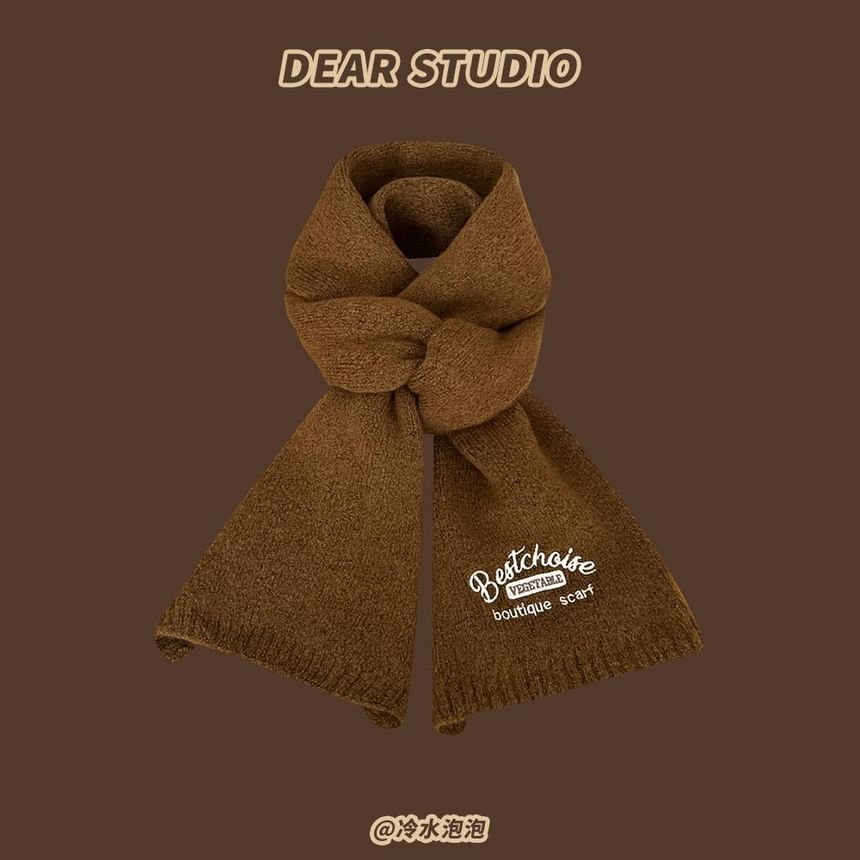 Lettering Embroidered Knit Scarf