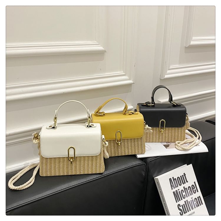 Panel Faux Bag Woven Leather Crossbody