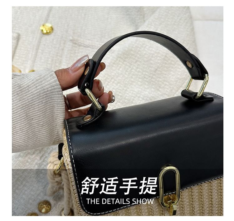 Panel Faux Bag Woven Leather Crossbody