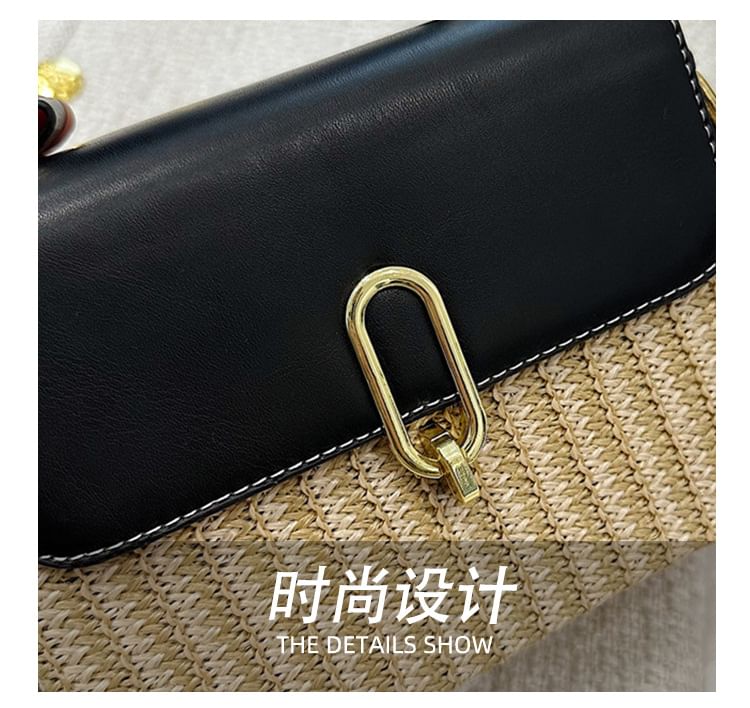 Panel Faux Bag Woven Leather Crossbody